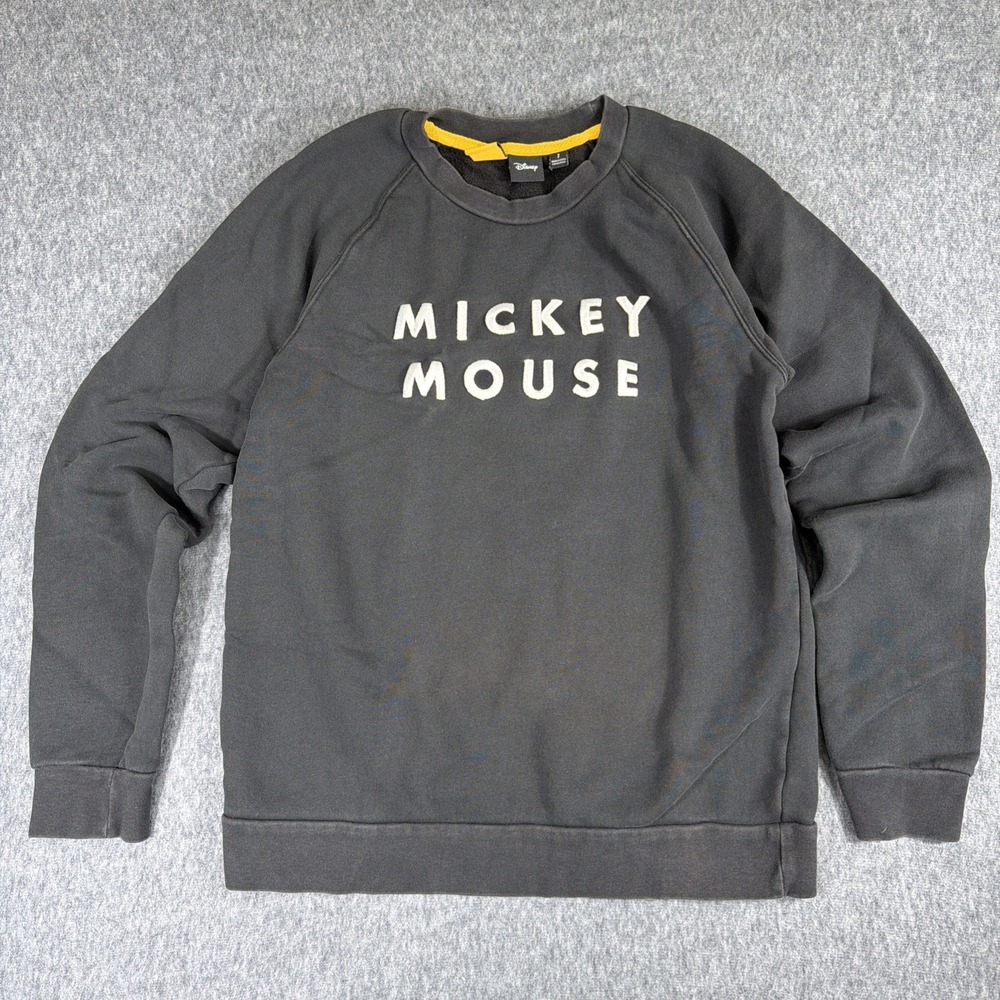 Frank & Oak Sweatshirt Mens S Black Crew Neck Mickey Mouse Spell Out Disney